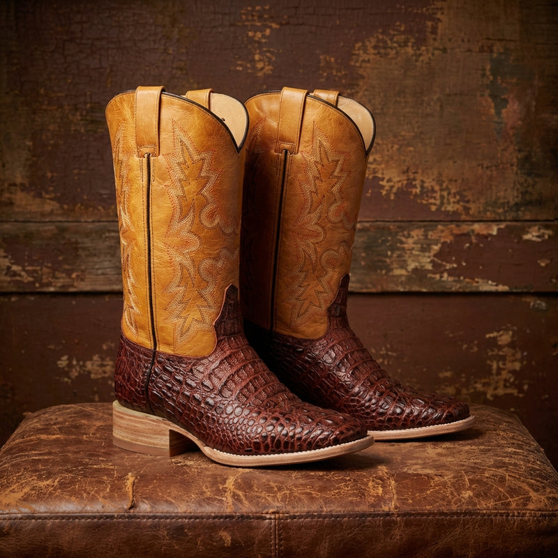 Load image into Gallery viewer, CP5010 - Cowboy Prayer Men's Cognac Gator Print Western Boots
