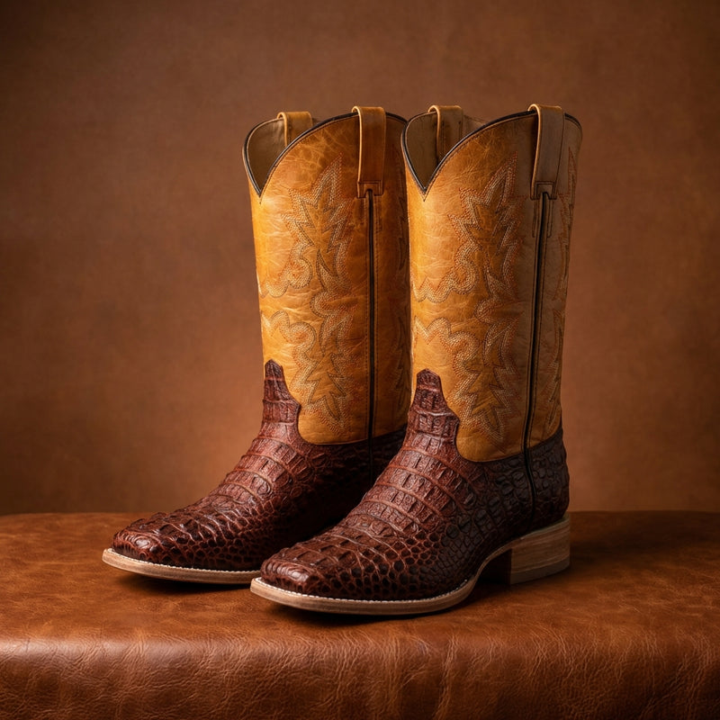 Load image into Gallery viewer, CP5010 - Cowboy Prayer Men's Cognac Gator Print Western Boots
