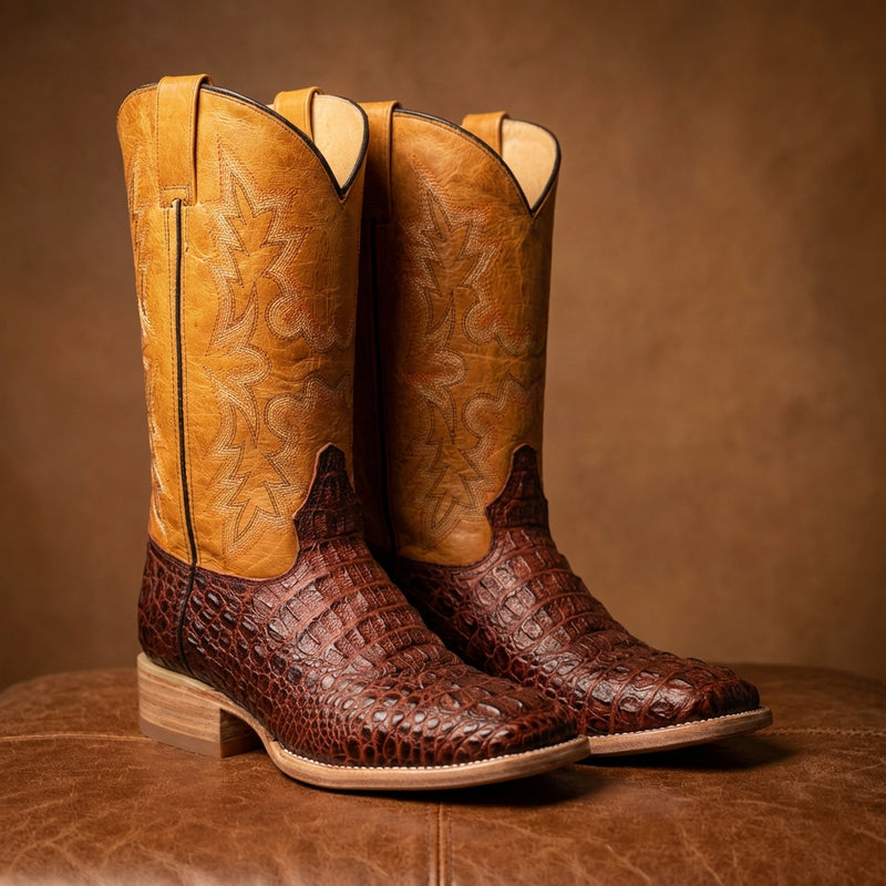 Load image into Gallery viewer, CP5010 - Cowboy Prayer Men's Cognac Gator Print Western Boots
