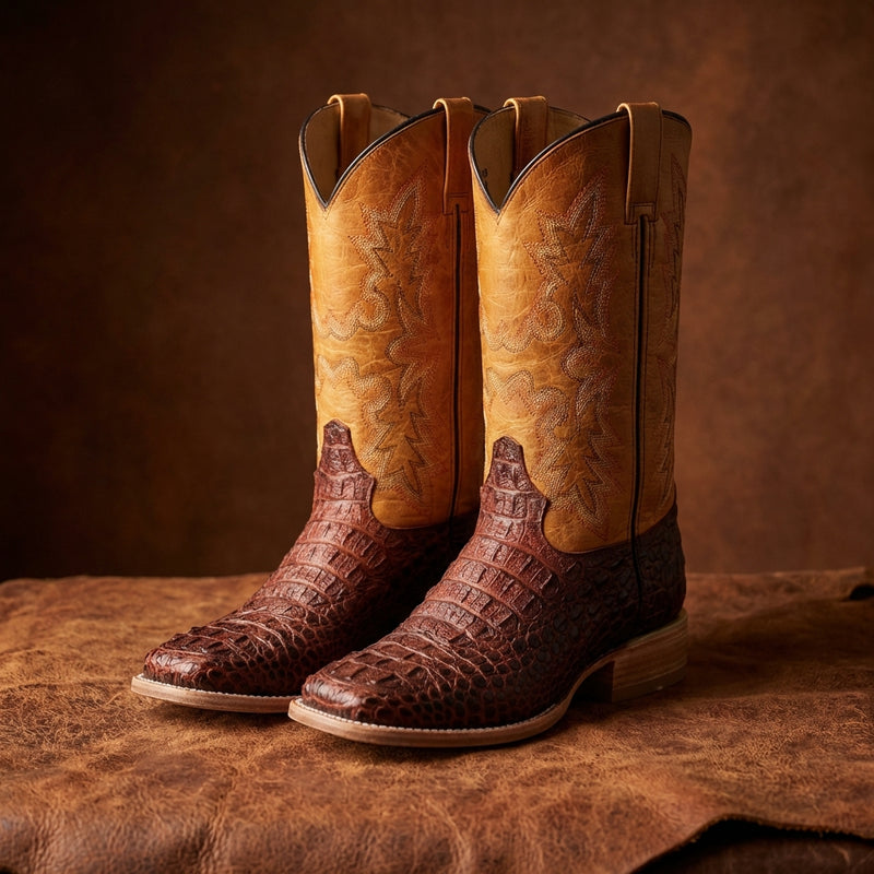 Load image into Gallery viewer, CP5010 - Cowboy Prayer Men's Cognac Gator Print Western Boots
