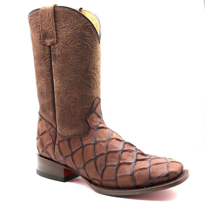 Load image into Gallery viewer, CP1709 - Cowboy Prayer Chocolate Pirarucu Print Cowboy Boots
