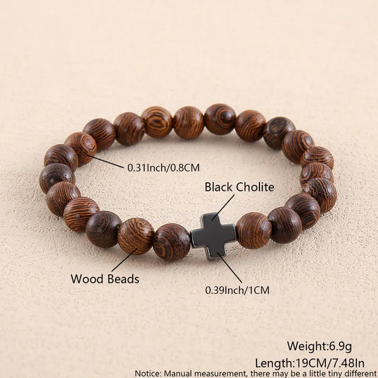 NIHBC11 - Woodgrain Cross Beaded Bracelet