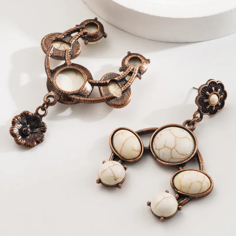 Load image into Gallery viewer, NIHER112 - Geometric Drop Earrings In Alloy W/ White Inlay
