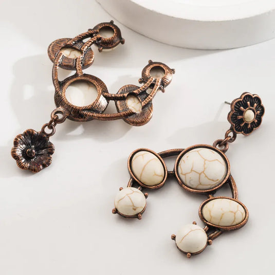 NIHER112 - Geometric Drop Earrings In Alloy W/ White Inlay