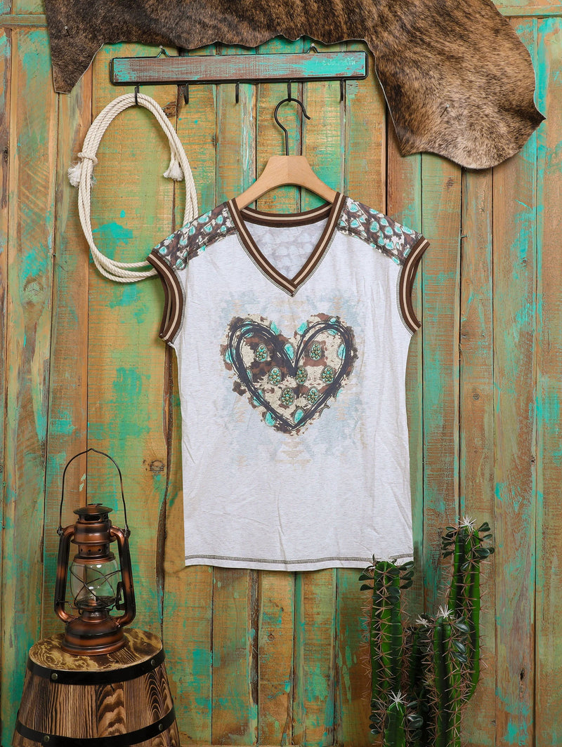 Load image into Gallery viewer, DL-T065GR - Delila Women&#39;s Mineral Wash Contrast Stitched Studded Heart Graphic Tee
