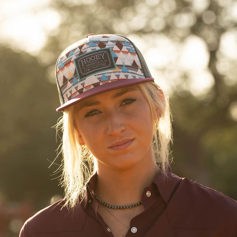 Load image into Gallery viewer, 2402T-CRCH - Hooey "Doc" Hat Cream Pattern /Charcoal w/Black &amp; Turquoise Patch
