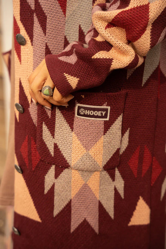 HJ104PKAZ - Hooey Ladies Sweater Knit Duster Multi Color Aztec