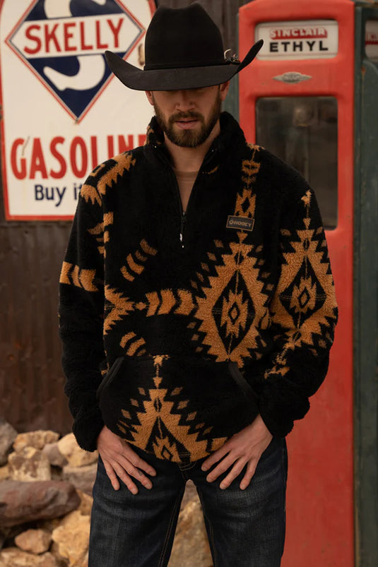 HFP0078BKTN - "Hooey Fleece Pullover" Black/Tan