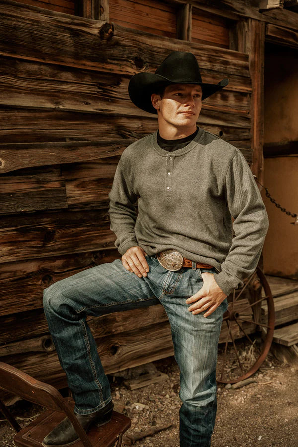 Load image into Gallery viewer, HT1691BK - HOOEY MEN&#39;S  &quot;HENLEY&quot; ASHPHALT LONG SLEEVE THERMAL SHIRT
