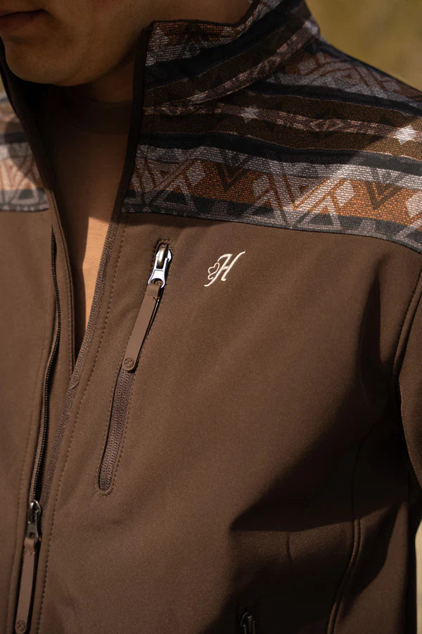 Load image into Gallery viewer, HJ109BRAZ - Hooey Men&#39;s Softshell Jacket Brown Full Zip with Tan / Grey Aztec Sleeves
