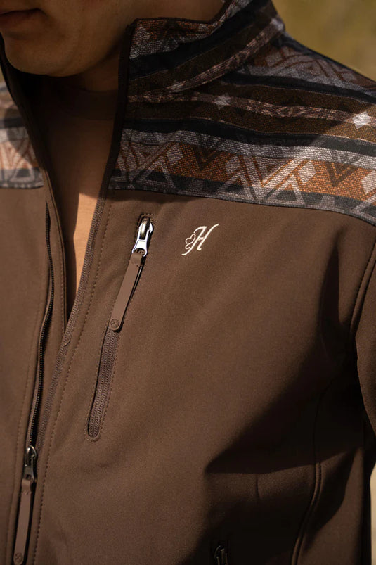 HJ109BRAZ - Hooey Men's Softshell Jacket Brown Full Zip with Tan / Grey Aztec Sleeves