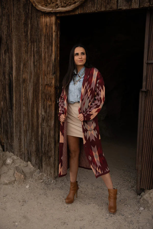 Load image into Gallery viewer, HJ104PKAZ - Hooey Ladies Sweater Knit Duster Multi Color Aztec
