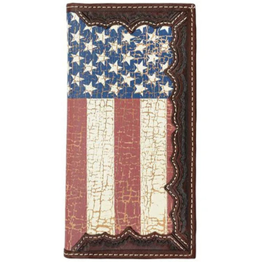 DW841 - 3D Distressed USA Flag Rodeo Wallet W/Tan Edge