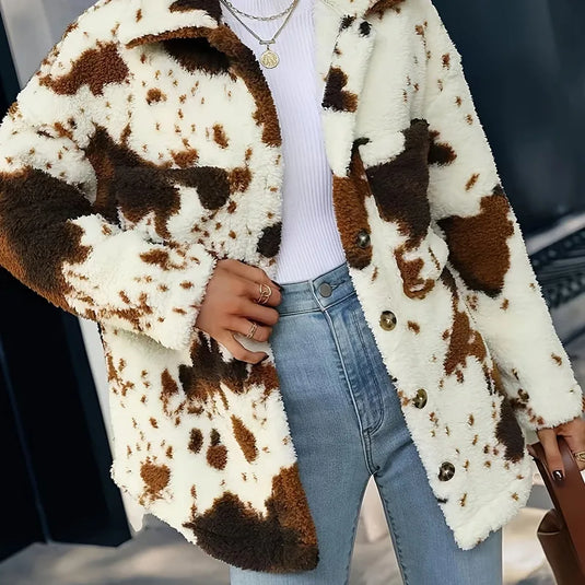 NIHTS66 - Ladies Coffee Brown Fluffy Cardigan