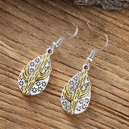 NIHER140 - Two-Tone Western Cactus Drop Earrings