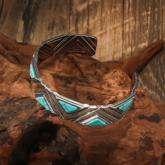 NIHBC15 - Geometric Turquoise Inlay Bangle Bracelet