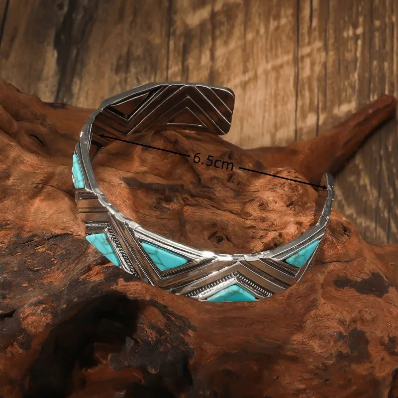 Load image into Gallery viewer, NIHBC15 - Geometric Turquoise Inlay Bangle Bracelet
