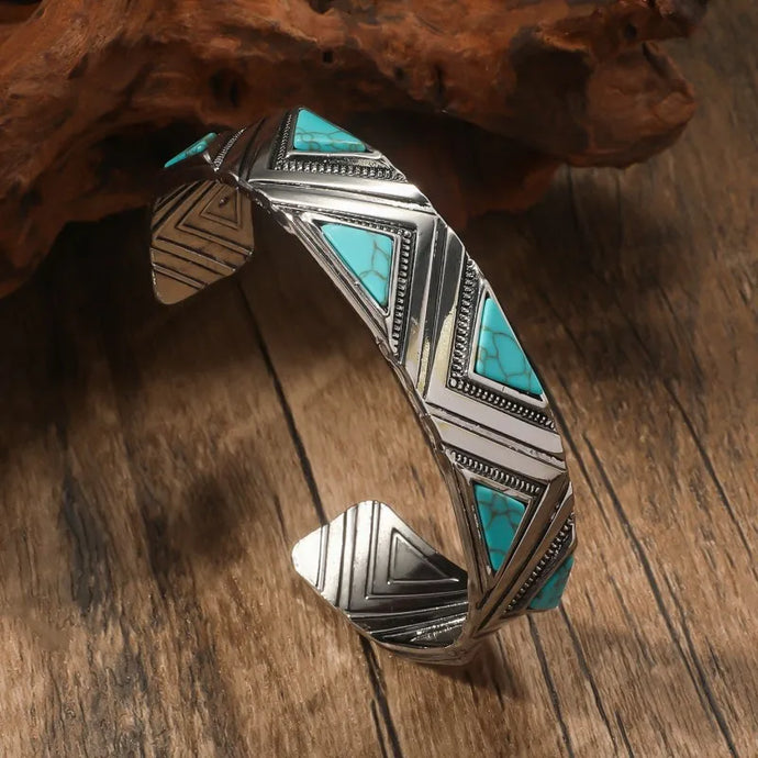 NIHBC15 - Geometric Turquoise Inlay Bangle Bracelet