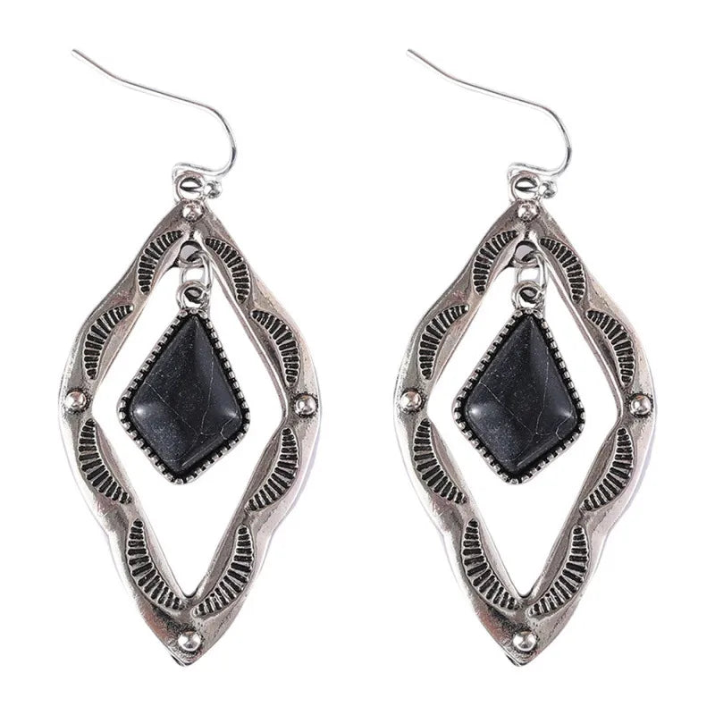 Load image into Gallery viewer, NIHER142 - Geometric Rhombus Earrings In Silver Featuring Turquoise Inlay
