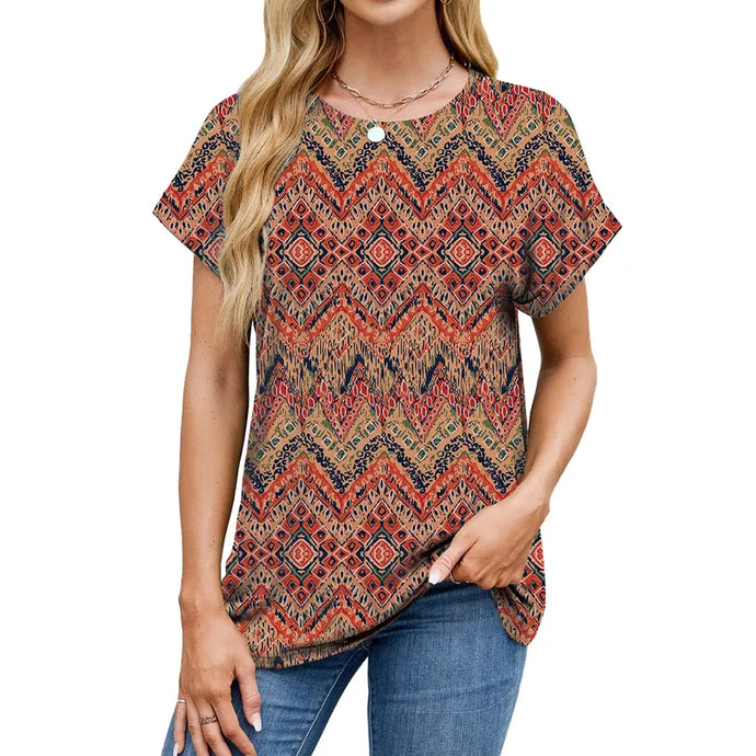 NIHTS24 - Ladies Geometric Print Short Sleeve Shirt