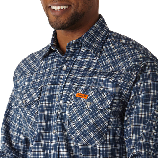 10FR122BW - Wrangler® FR Flame Resistant Long Sleeve Work Shirt - Navy Plaid