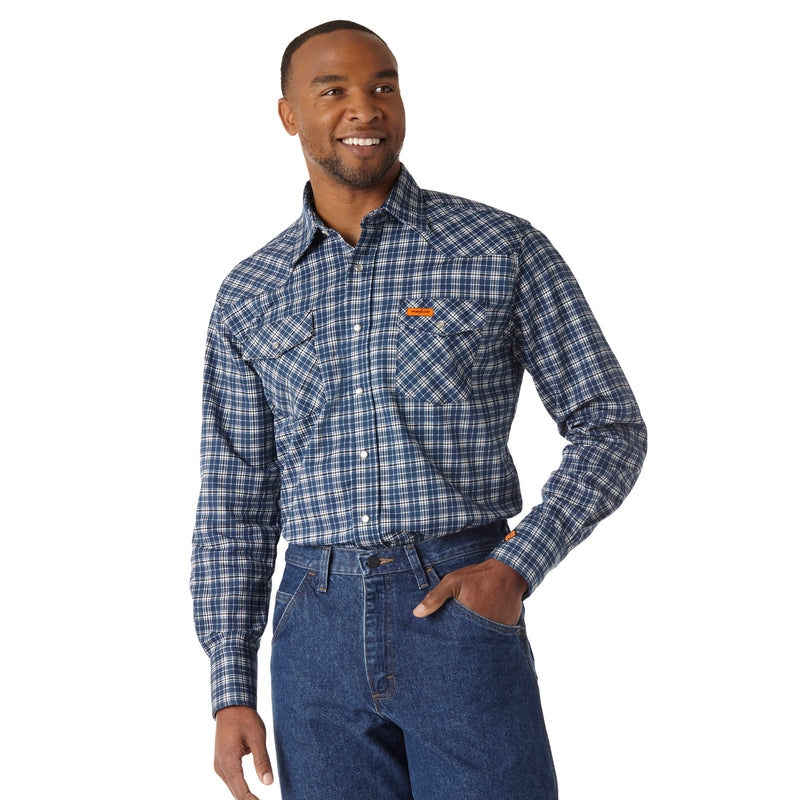 Load image into Gallery viewer, 10FR122BW - Wrangler® FR Flame Resistant Long Sleeve Work Shirt - Navy Plaid
