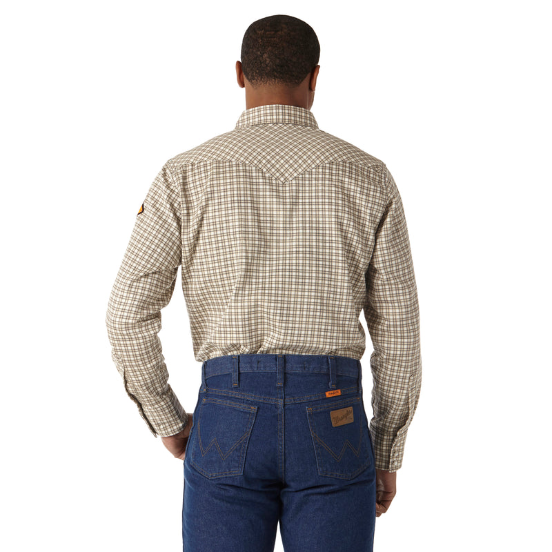 Load image into Gallery viewer, 10FR124MM - Wrangler® FR Flame Resistant Lightweight Work Shirt - Khaki/White Plaid
