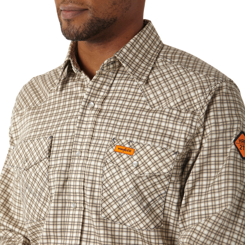 Load image into Gallery viewer, 10FR124MM - Wrangler® FR Flame Resistant Lightweight Work Shirt - Khaki/White Plaid
