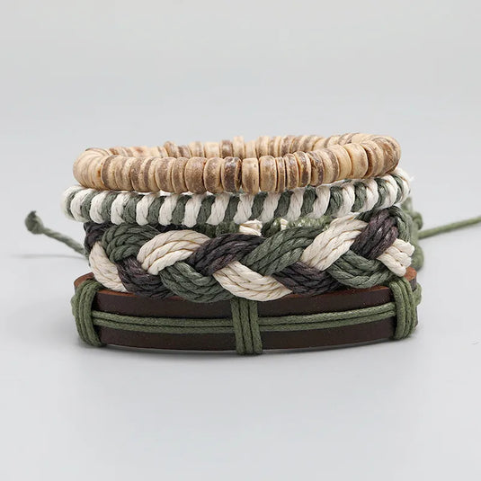 NIHBC32 - 4 Piece Beads, Rope & PU Leather Bracelet Set
