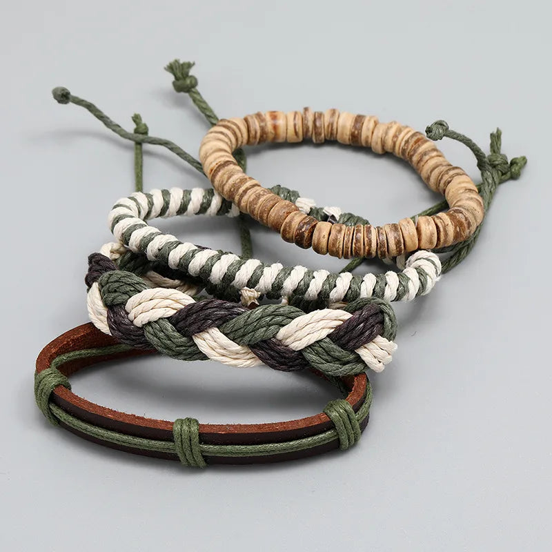 Load image into Gallery viewer, NIHBC32 - 4 Piece Beads, Rope &amp; PU Leather Bracelet Set
