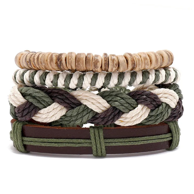 Load image into Gallery viewer, NIHBC32 - 4 Piece Beads, Rope &amp; PU Leather Bracelet Set
