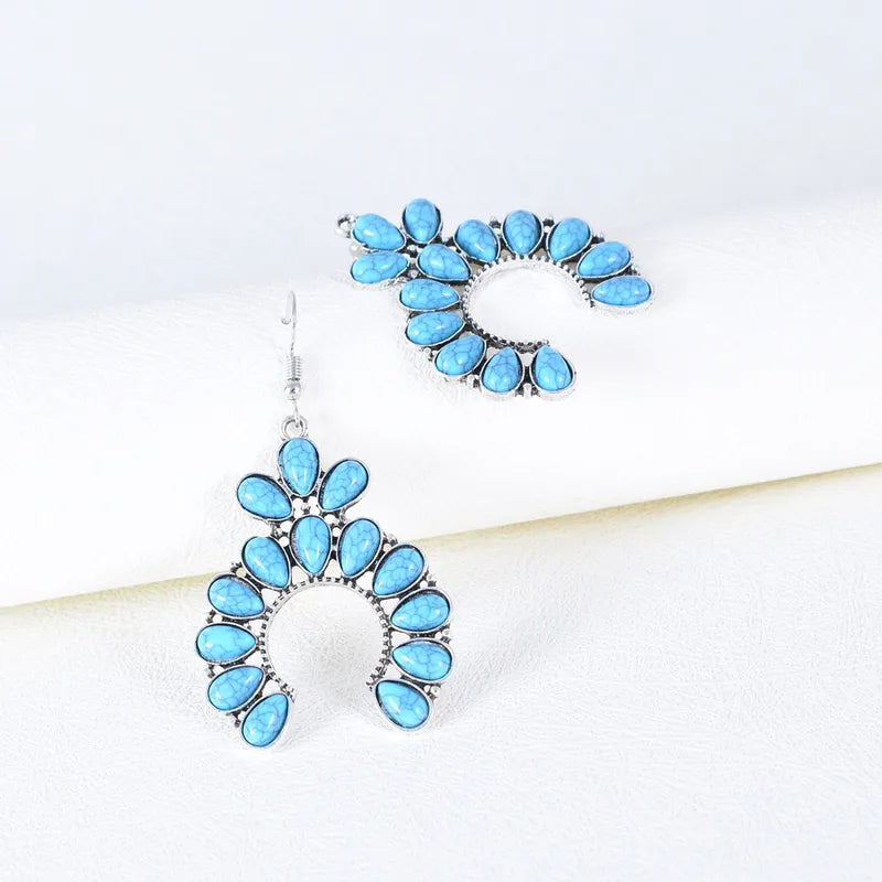 Load image into Gallery viewer, NIHER108 - Geometric Silver Earrings W/Turquoise Inlay
