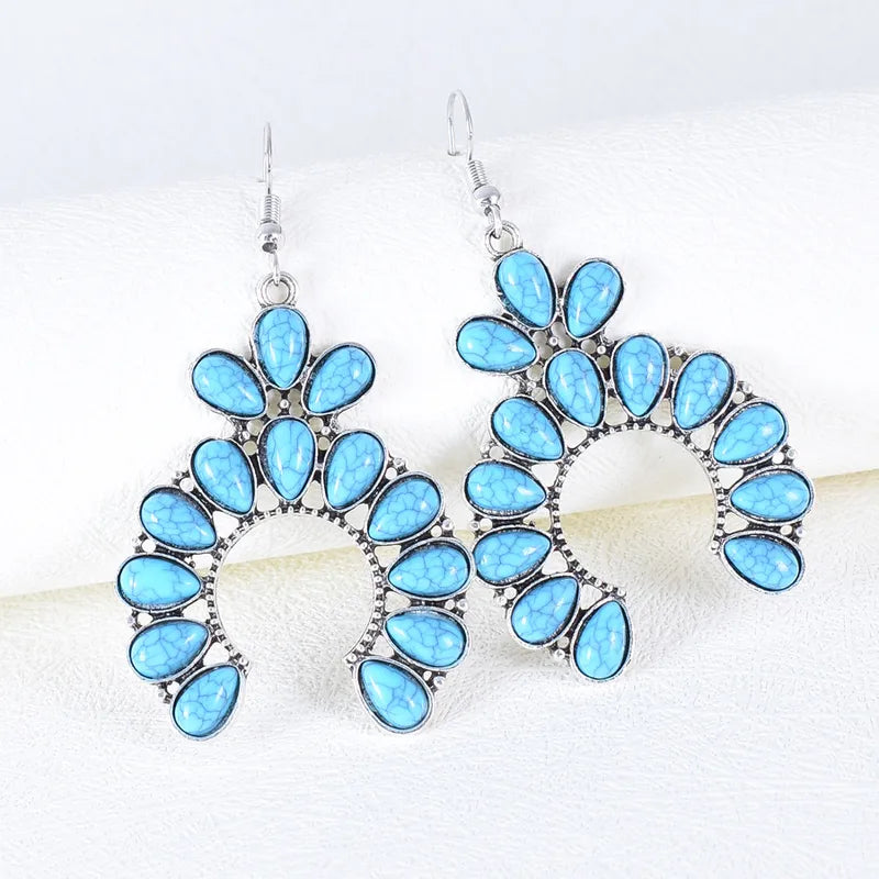Load image into Gallery viewer, NIHER108 - Geometric Silver Earrings W/Turquoise Inlay
