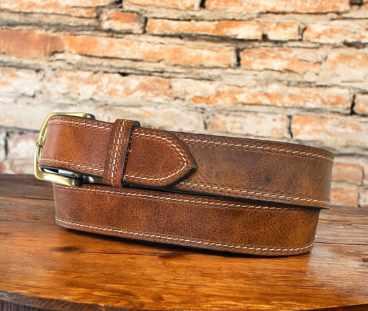 HEB3001 - Circle SH Distressed Brown Leather Belt