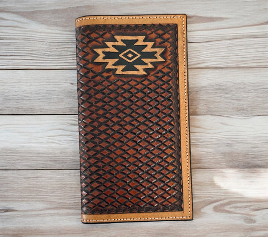 HEW60R - Circle SH Basketweave Tooled Leather Rodeo Wallet