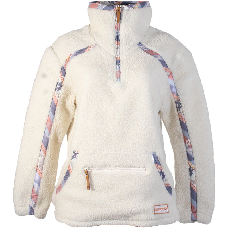 Load image into Gallery viewer, HFP012CR - Hooey &quot;Ladies Sherpa Pullover&quot; Cream w/Pink &amp; Aztec
