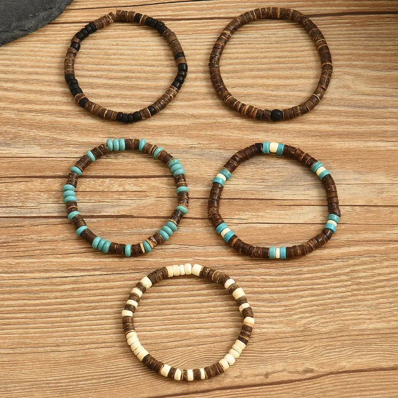 Load image into Gallery viewer, NIHBC29 - 5 Piece Wooden Beaded Turquoise Bracelet
