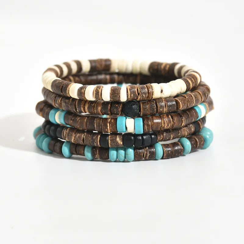 Load image into Gallery viewer, NIHBC29 - 5 Piece Wooden Beaded Turquoise Bracelet
