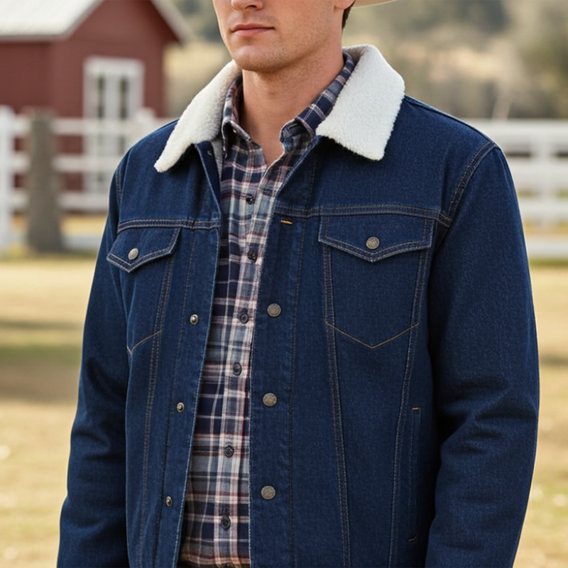 Load image into Gallery viewer, HJ094DE - &quot;Hooey Denim Jacket&quot; Blue Aztec Interior w/ Cream Sherpa
