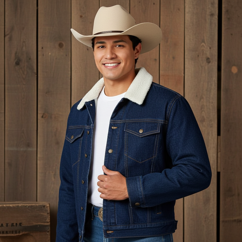 Load image into Gallery viewer, HJ094DE - &quot;Hooey Denim Jacket&quot; Blue Aztec Interior w/ Cream Sherpa
