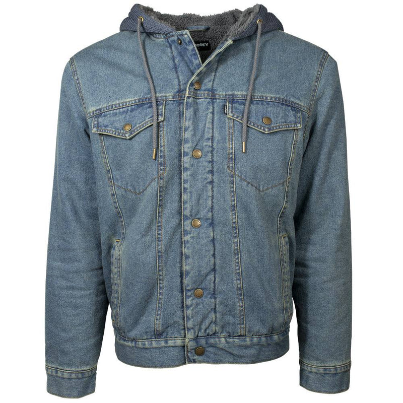 Load image into Gallery viewer, HJ097DE - Hooey Denim Hooded Jacket Dark Navy Fleece Lining
