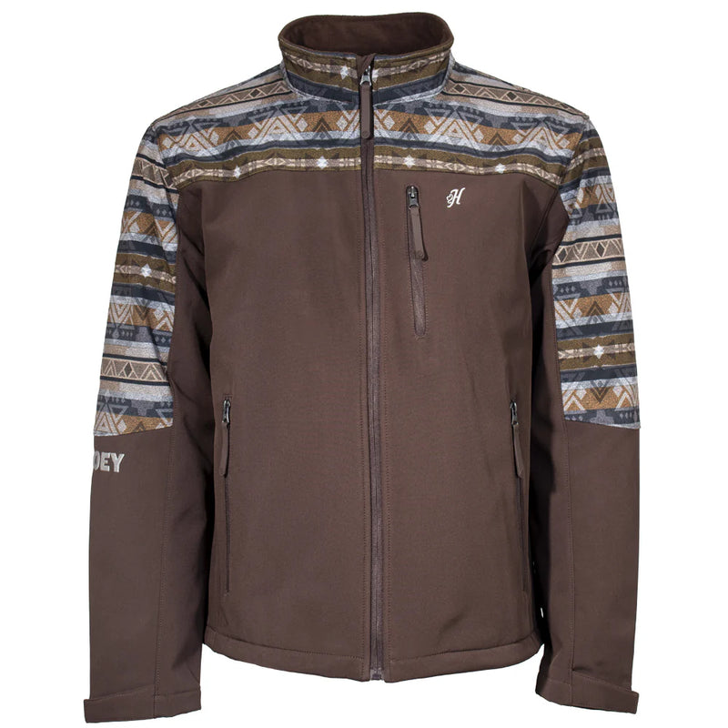 Load image into Gallery viewer, HJ109BRAZ - Hooey Men&#39;s Softshell Jacket Brown Full Zip with Tan / Grey Aztec Sleeves
