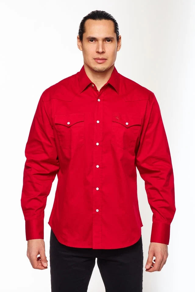 Load image into Gallery viewer, AC108L-RED - Rodeo Clothing Men's Western Solid Twill Shirt
