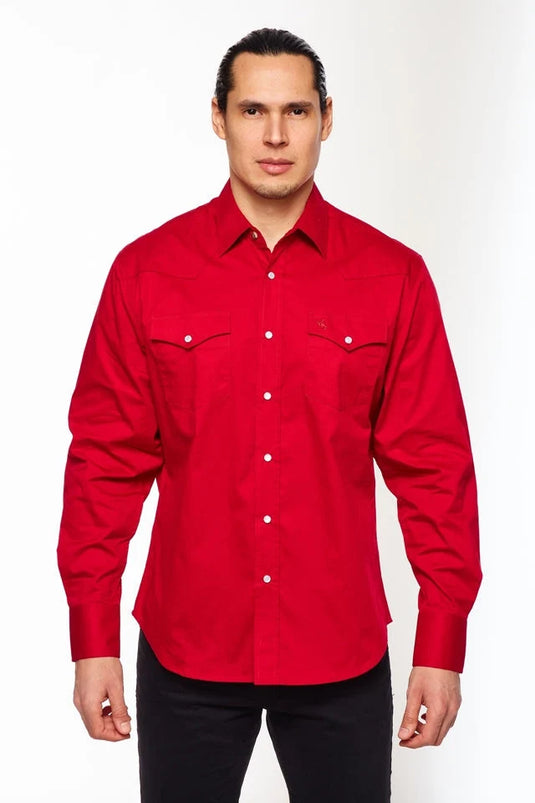 AC108L-RED - Rodeo Clothing Men's Western Solid Twill Shirt