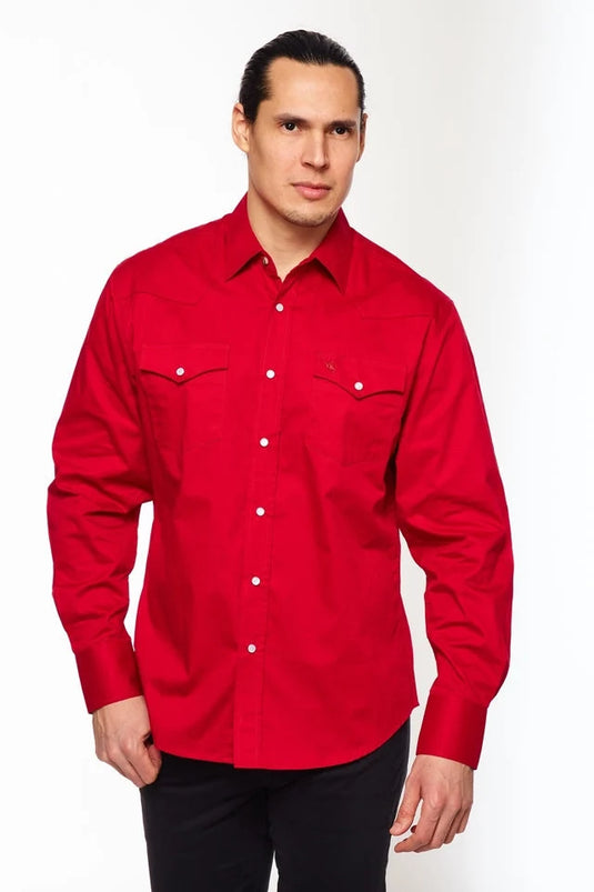 AC108L-RED - Rodeo Clothing Men's Western Solid Twill Shirt