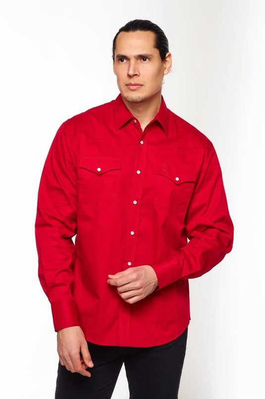 AC108L-RED - Rodeo Clothing Men's Western Solid Twill Shirt