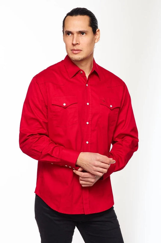AC108L-RED - Rodeo Clothing Men's Western Solid Twill Shirt
