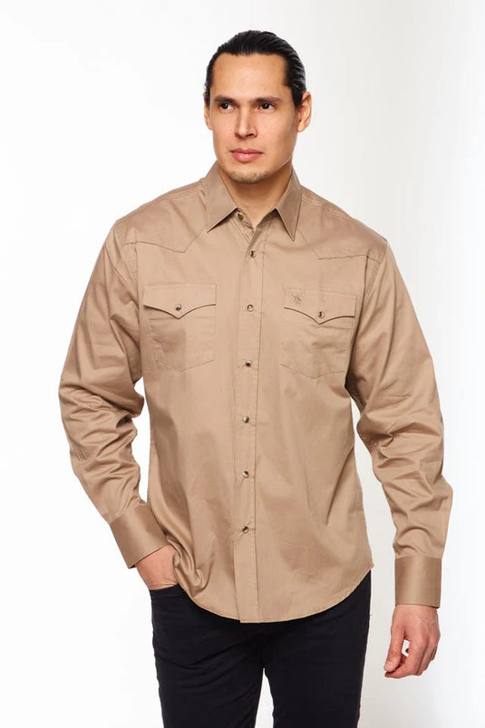 AC108L-KHAKI - Rodeo Clothing Men's Western Solid Khaki Twill Shirt