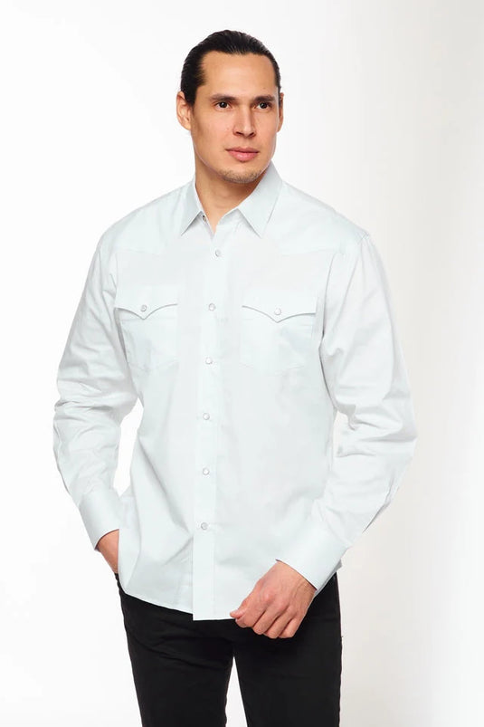 AC108L-WHITE - Rodeo Clothing Men's Western White Solid Twill Shirt