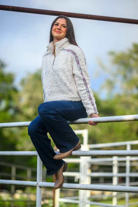 HFP023WH - Hooey Ladies "Mia" Fleece Crop Pullover White